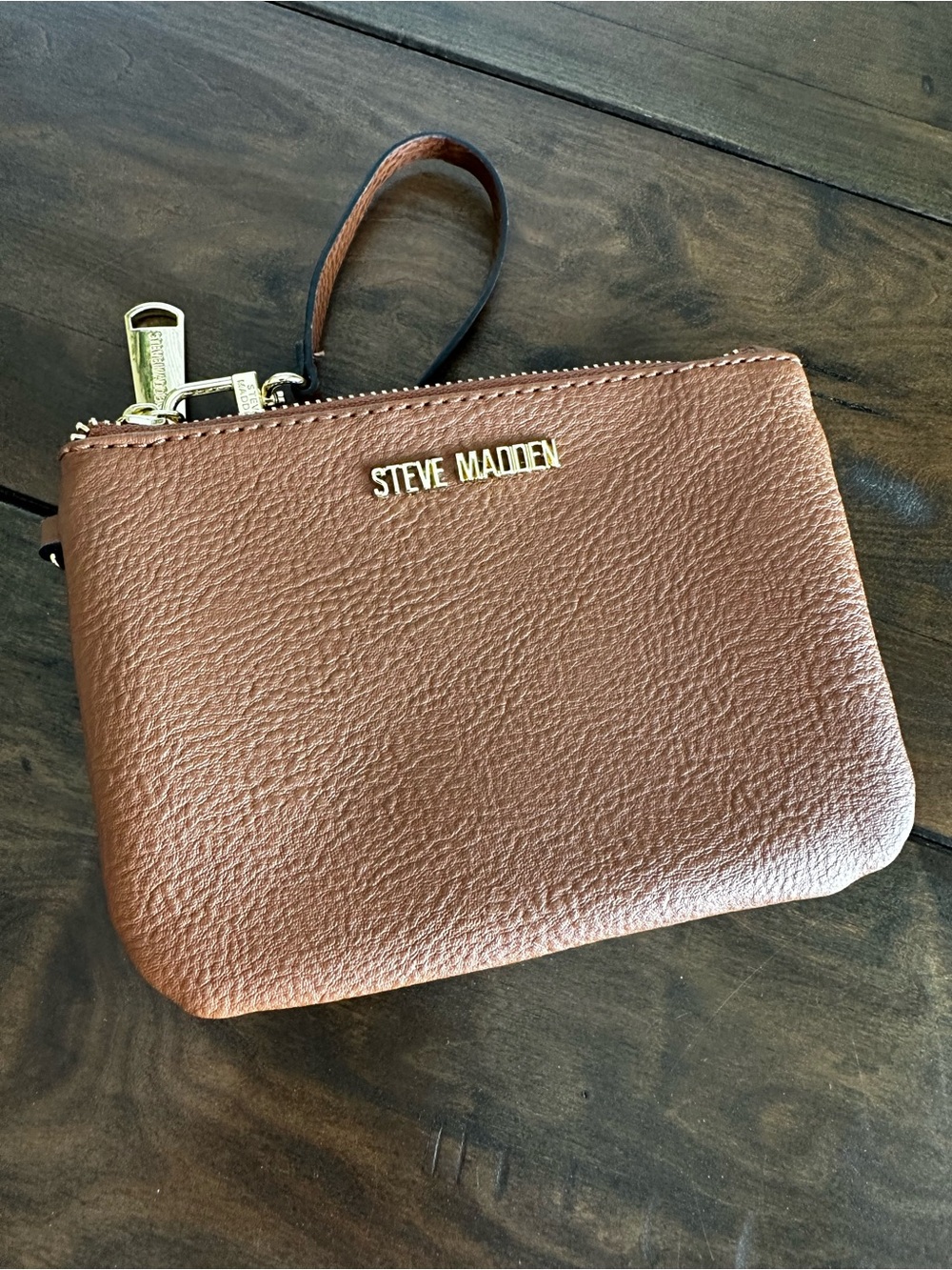 Steve Madden Brown Pebbled Leather Wristlet Clutch